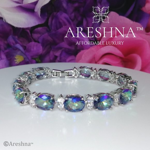 Oval Rainbow Mystic Blue Topaz Bracelet - Picture 6 of 9